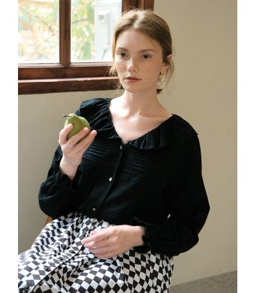 Collar Horizontal Accordion Pleated Textured Shirt