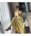 Square Neck Waist Puff Sleeve A-Line Skirt