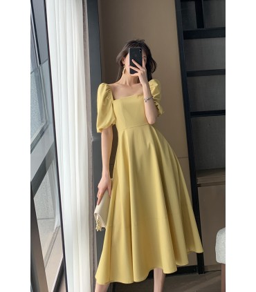 スクエアネックウエストパフスリーブAラインスカート