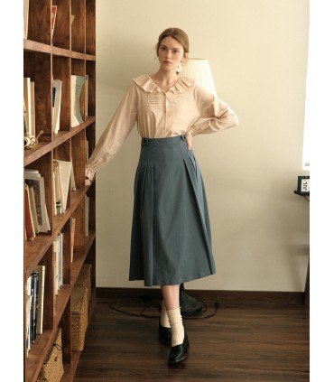 Collar Horizontal Accordion Pleated Textured Shirt