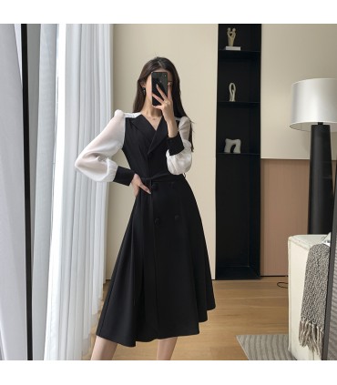Robe midi style Hepburn à manches longues 