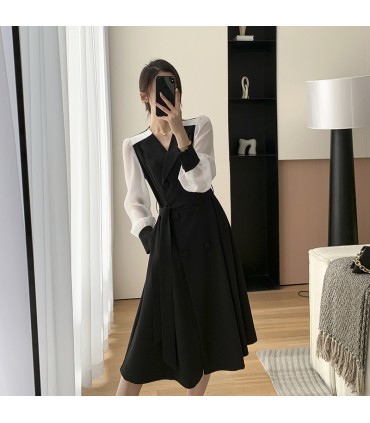 Đầm midi dài tay eo phong cách Hepburn 