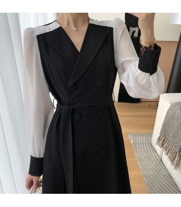 Vestido midi estilo Hepburn con cintura y manga larga 