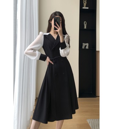 Langærmet talje Hepburn Style Midi-kjole 