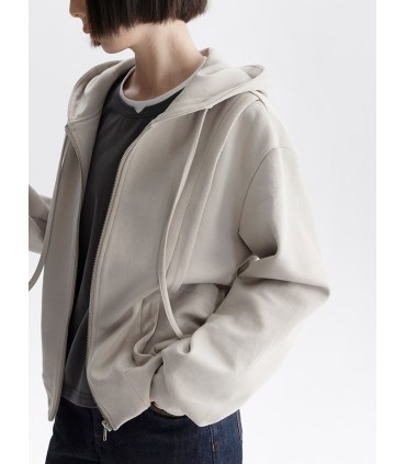 라이트 카키 지퍼 후드 재킷