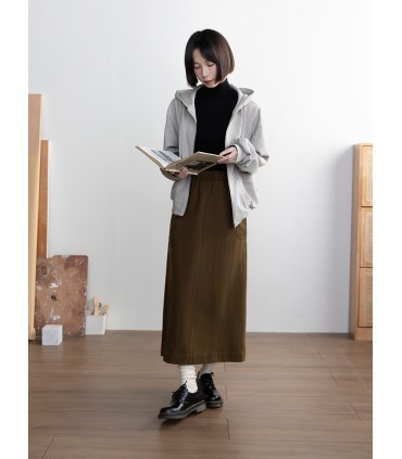 라이트 카키 지퍼 후드 재킷