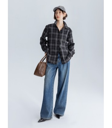 Chemise décontractée brossée à carreaux 