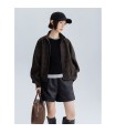 Blended Striped Stand Collar Jacket Short Jacket