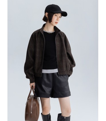 블렌디드 스트라이프 스탠드 칼라 재킷 쇼트 재킷