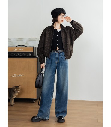 Gestreifte Jacke mit Stehkragen, kurze Jacke