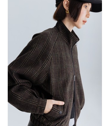 Gestreifte Jacke mit Stehkragen, kurze Jacke