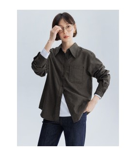 Double-sided brushed point-collar cotton shirt 
