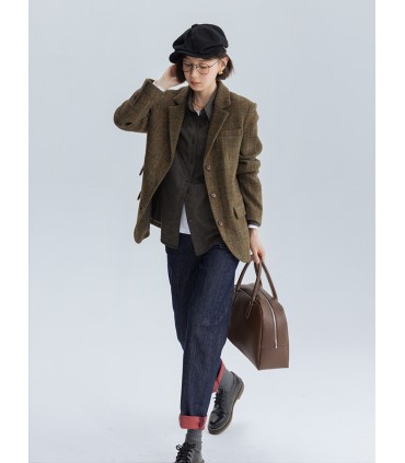 Çift tarafı fırçalanmış sivri yaka pamuklu gömlek 