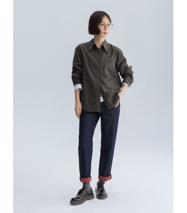 Áo sơ mi cotton cổ nhọn chải xước hai mặt 