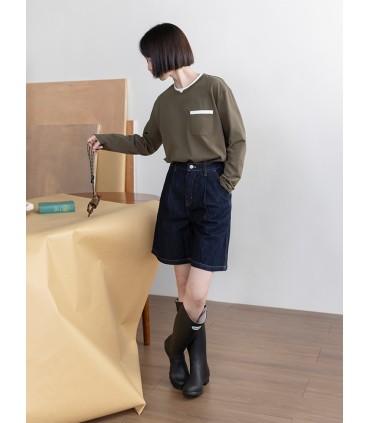 ラウンドネックフェイクツーピース長袖Tシャツ