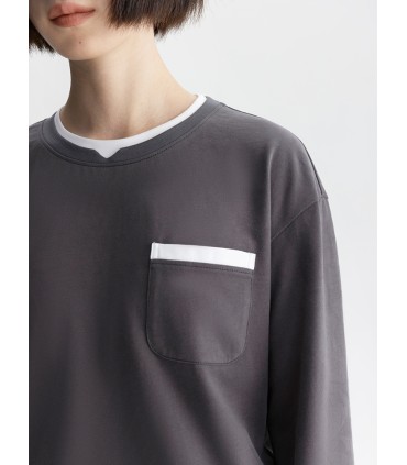 Rundhalset falsk todelt langærmet T-shirt 