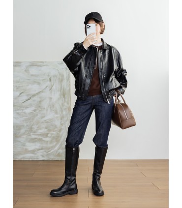 Eco-friendly short leather jacket