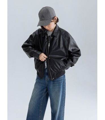 Eco-friendly short leather jacket