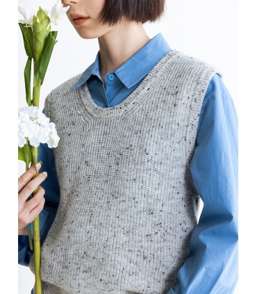 Gebreid vest van wolmix met ronde hals 