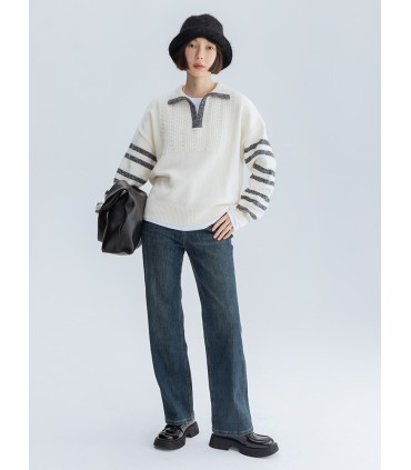 Lapel striped sweater 