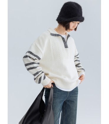 Gestreepte trui met revers 