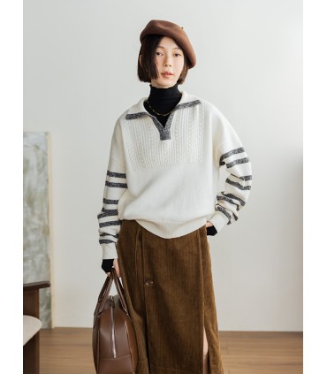 Lapel striped sweater 