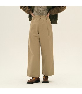 Pantaloni cropped larghi con pieghe larghe a due bottoni a vita alta 