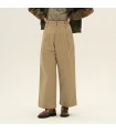 High waist two buttons wide pleated loose cropped pants 