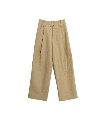 Hohe Taille, zwei Knöpfe, breite, plissierte, locker geschnittene Hose 