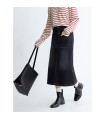 Black and gray stretch back slit denim skirt 
