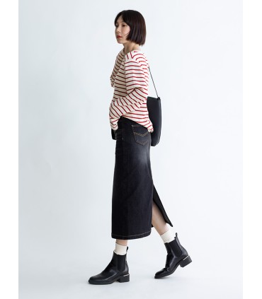黒とグレーのストレッチバックスリットデニムスカート