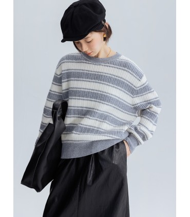 Pull col rond rayé