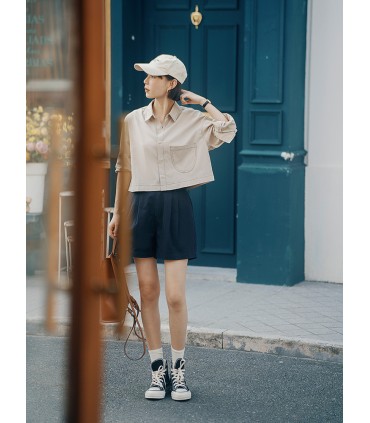 Camicia corta a maniche lunghe a forma di scatola