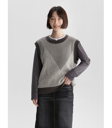 Áo vest dệt kim sọc pha trộn