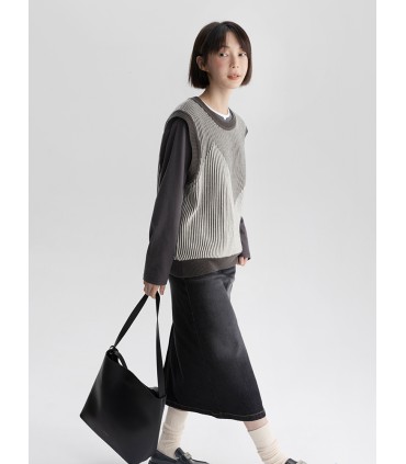 Áo vest dệt kim sọc pha trộn