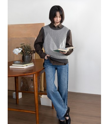 Áo vest dệt kim sọc pha trộn