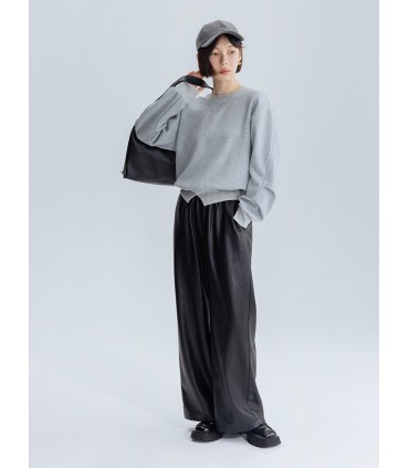 Sweater leher bulat lengan tiga dimensi lipit terbalik 