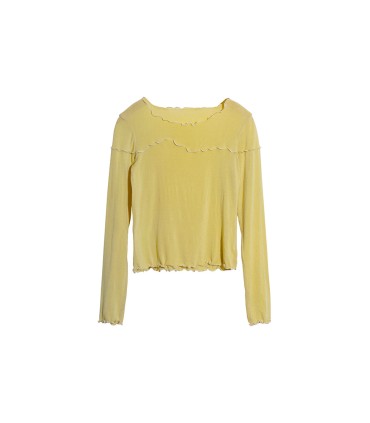 Chemise élastique à manches longues avec bordure ondulée couleurs contrastées 