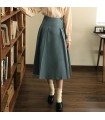 Skirt Pinggang Tinggi Berlipat Lebar Retro 