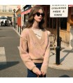 Fransk pige lodne V-hals tyk sweater 