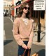 Fransk pige lodne V-hals tyk sweater