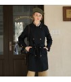 Navy blue double-breasted mid-length trench coat 