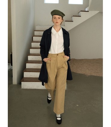 Navy blue double-breasted mid-length trench coat 