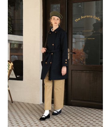 Trench coat trespassado azul marinho de comprimento médio