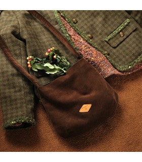 Beg kecil retro label kulit korduroi coklat 