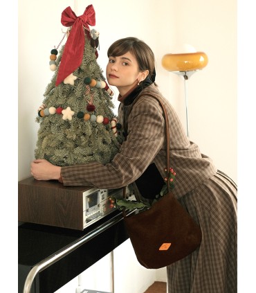 Brown corduroy leather label retro small bag 