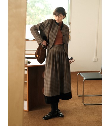 Brown corduroy leather label retro small bag 