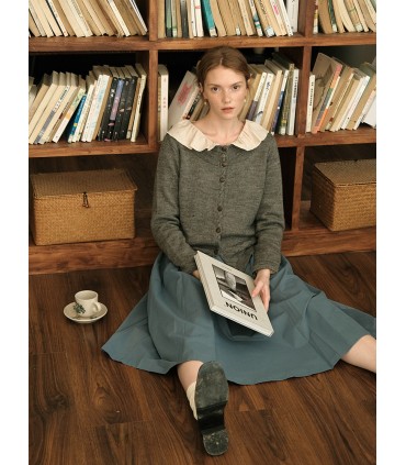 Cardigan in lana da donna a trecce grigio 