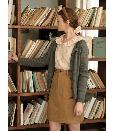 Gray Cable Ladies Wool Cardigan 