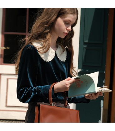 Blue Velvet Doll Collar Shirt 